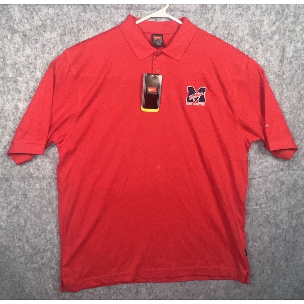 Nike Team Ole Miss Rebel Basketball Dri-FIT Polo Shirt Red Mens XL New‎